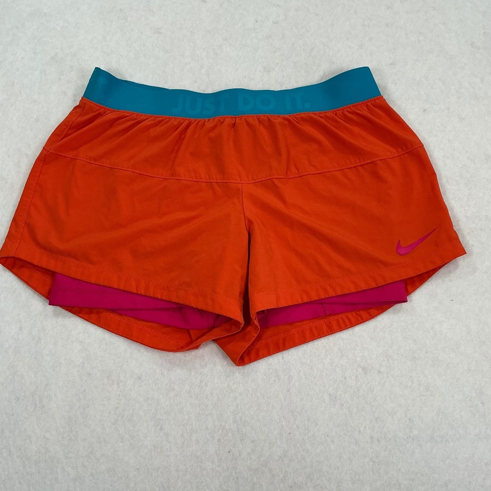 Nike Dri-FIT 2-in-1 Running Shorts Womens Medium Orange Pink Just Do It
